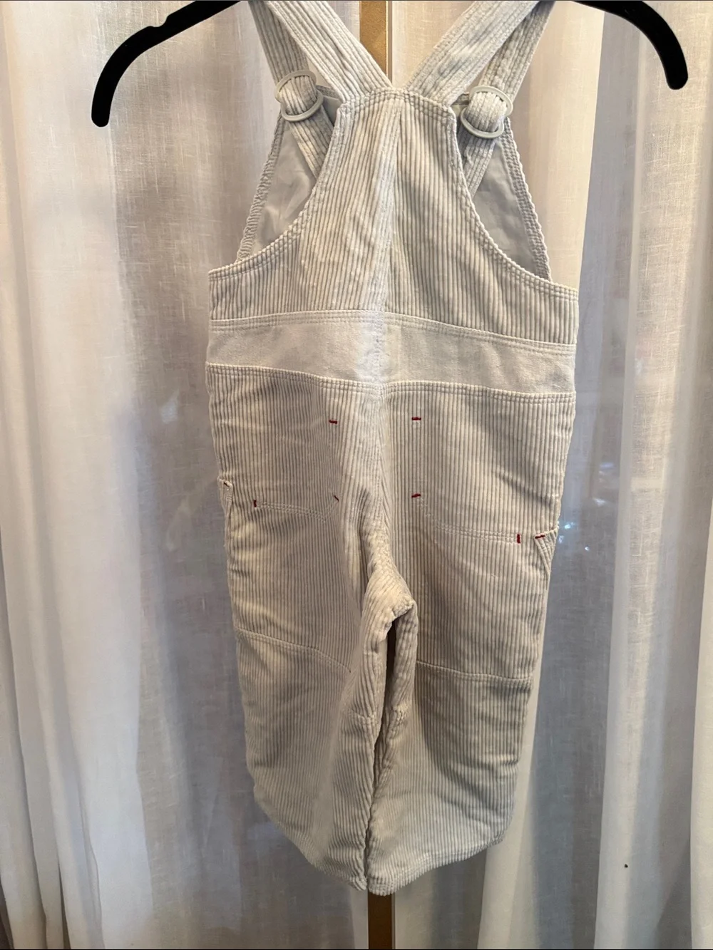 Gymboree Light Gray and White Striped Overalls with Red Train Detail